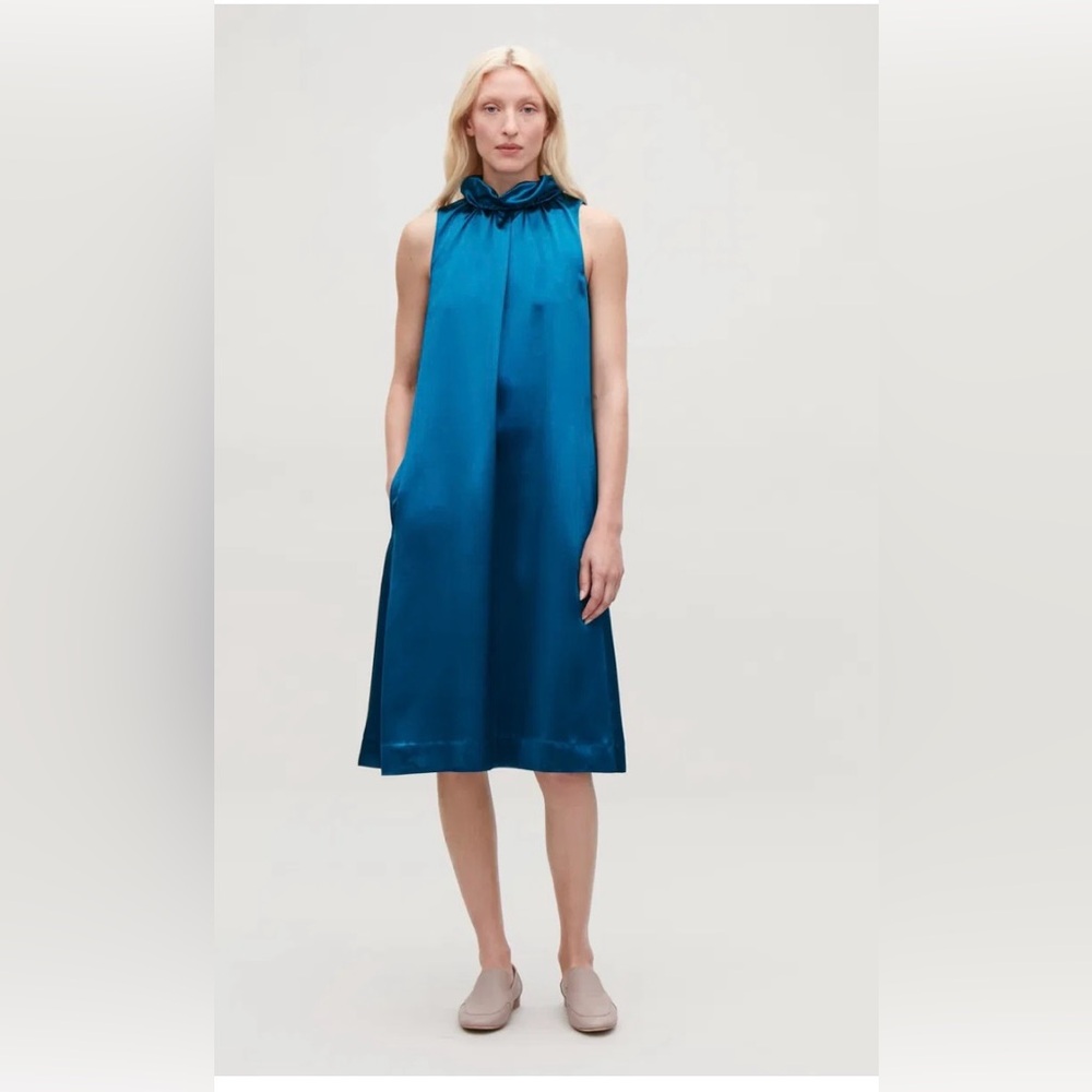 COS Frill-Neck A-Line Satin Dress
